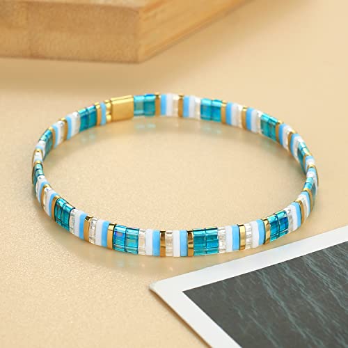 Image of KELITCH Women Stretch Bracelets Pearl Charms Tila Shell Beaded Friendship Bracelet