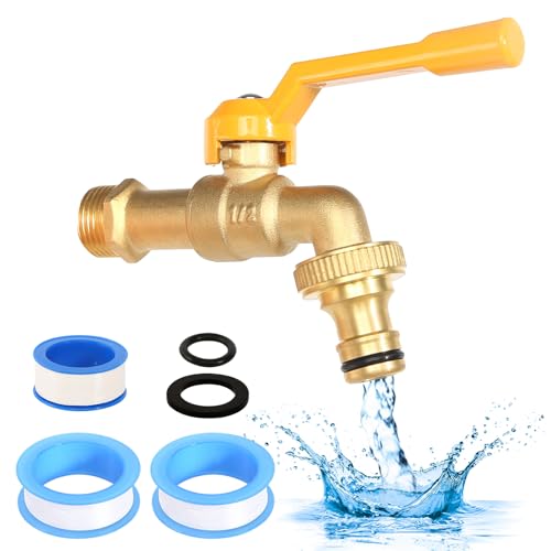 Rubinetto da giardino da 1/2 pollici, rubinetto in ottone, resistente al calore, in ottone, antigelo, valvola a sfera IBC, rubinetto esterno con connettori per tubi per giardino, lavatrice, serbatoio