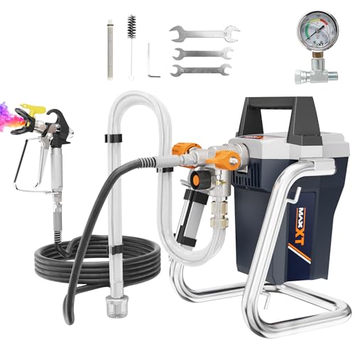 Maxxt Pistolet Peinture Airless Haute Puissance 1300W, 220-240V~50Hz, Pression Max 3000PSI/20.7MPa, Débit 1,44L/min, Tuyau 7,5m, Buse 517, Manomètre &...