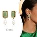 Sonateomber Gold Chunky Aventurine Dangle Drop Earrings for Women,Vintage Statement Pearl Square Green Natural Gemstone Healing Dangling Earings Prom Wedding Accessories Fashion Jewelry Gift