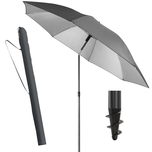 Menz Sonnenschirm Strand, Fb. Anthrazit - UPF 50+ Strandschirm Ø 180 cm, Sonnenschutz für Strand und Balkon - Strandschirm windfest stabil, Sonnenschirm mit Schutzhülle