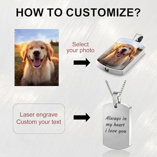 Funnylife Personalized Pet Urn Necklaces for Dog Cat Ashes Custom Photo Text Stainless Steel Cremation Ash Memorial Jewelry Pet Loss Sympathy Gift3