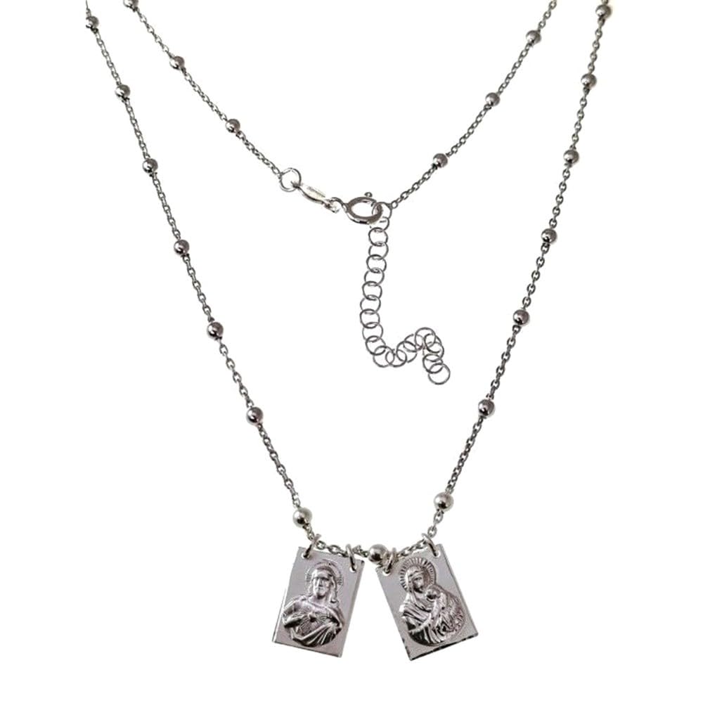 Virgen del Perpetuo Socorro Sagrado Corazón de Jesús Escapulario Collar Plata Ley 925m unisex 41cm. cadena