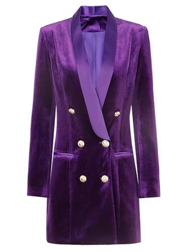 Women's Velvet Blazer Shawl Lapel Double Breasted Buttons Suit Jacket Tuxedos for Formal Wedding Prom