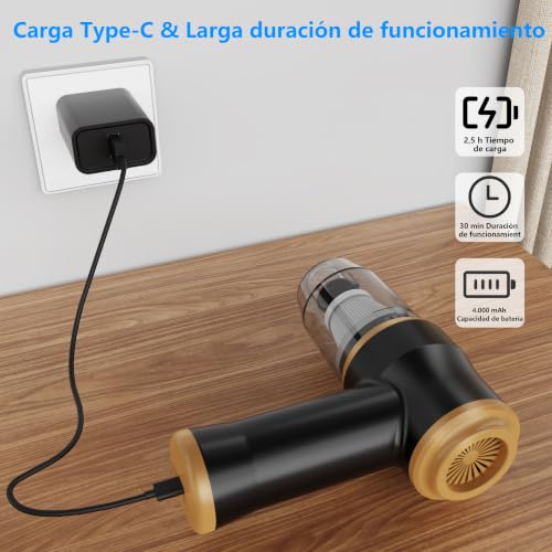 Miniatura 4 de Mini Aspiradora para Coche 15000 Pa – Aspiradora Portátil Inalámbrica de Mano y Soplete de Aire con 2 Filtros, Ideal para Coche, Sofá, Oficina, Mascotas y Hogar