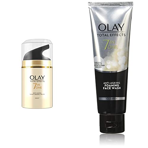 Image of Olay Night Cream Total Effects 7 in 1, Anti-Ageing Moisturiser, 50g & Olay Total Effects 7-In-1 Anti Aging Foaming Face Wash Cleanser, 100g