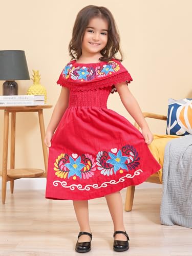 Image of Mexican Dress for Girls Traditional Vestidos Mexicanos Cinco de Mayo Embroidered Dresser Toddler Kids