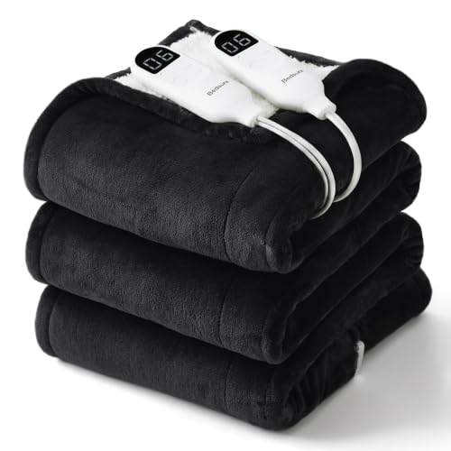 Image of Bedsure Heated Blanket King Size, Dual Control Electric Blanket, Black | Preheat Function,6 Heat /6 Timer Settings, 8H Auto Shut-Off, ETL /FCC, Soft Flannel Sherpa, Machine Washable, 84x90in