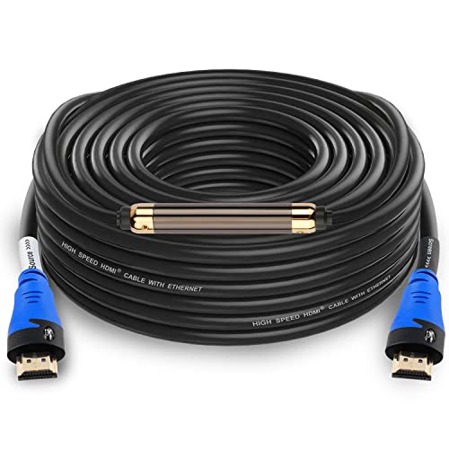 SHD HDMI Cable 100Feet with Signal Booster 1080P HDMI Cord 2.0V Built-in Signal Booster CL3 Rated for in-Wall Installation Support 3D,Ethernet Black