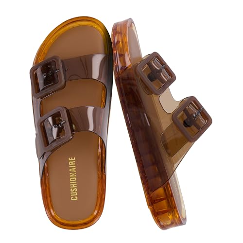 Image of CUSHIONAIRE Pool Slides for Women Water Resistant Double Buckle Adjustable Slip-On Womens Sandals for Beach Shower Casual Wear