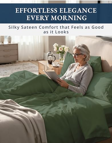 Image of LANE LINEN Twin Bed in A Bag Set with Sheets Sateen Weave - Iceberg Green