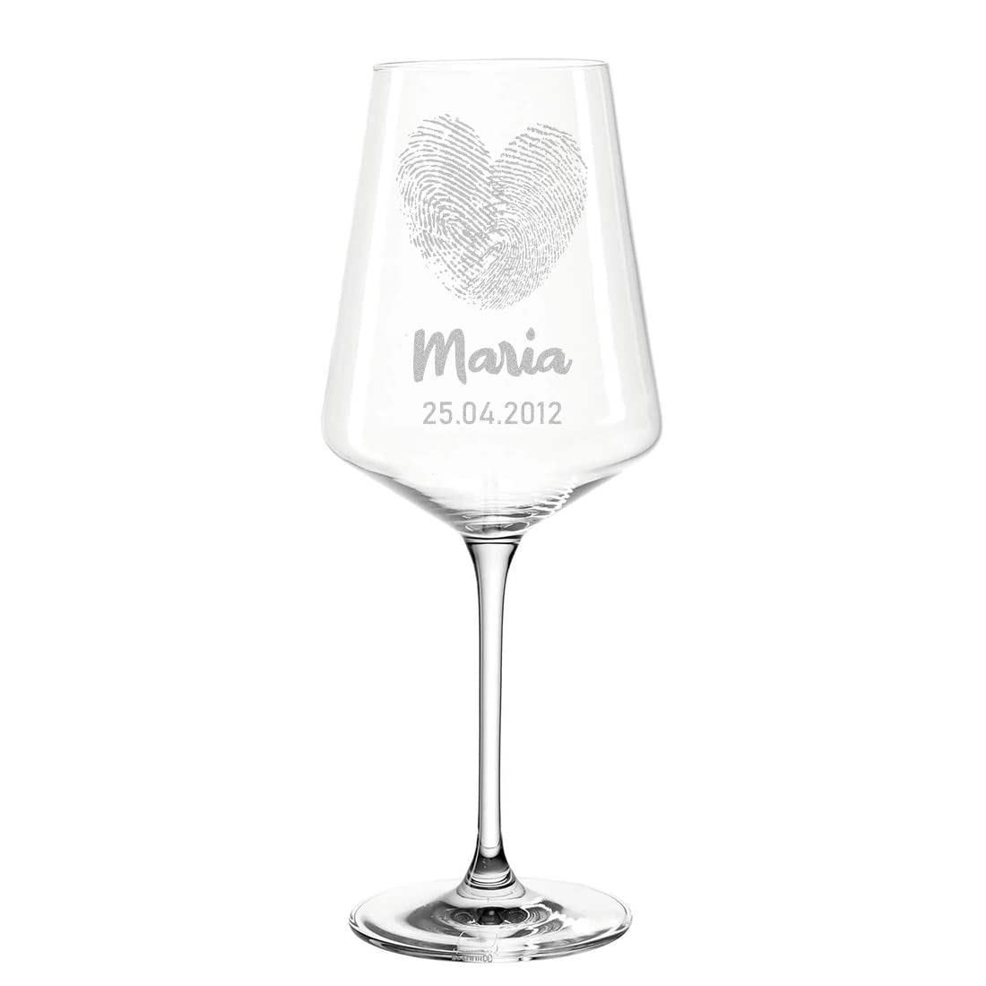 3-tlg Weinset mit personalisierter Wunschgravur - Motiv Herz Fingerabdruck - 2x Leonardo Weißweingläser Puccini 560 ml, 1x Holzkiste - nachhaltig - Echtholz - DIY Geschenk - Paar, Liebespaar