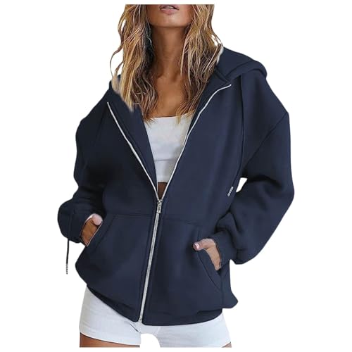 Oversized Zip up Hoodie for Women Long Sleeve Light Weight Drawstring Cropped Sweatshirt 2025 Y2K Fashion Jackets with Pocket2