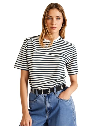 Image of Mack Jonney Oversized | Loose Fit | Half Sleeves 100% Cotton Round Neck Striped T-Shirt for WOMEN-MACK640558
