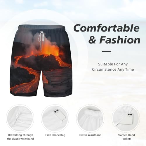 Men's Swim Trunks Quick Dry Board Shorts Drawstring Beach Short Kilauea Volcano Bathing Suit for Men4