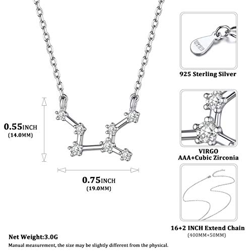 ChicSilver 925 Sterling Silver CZ Astrology 12 Constellation Horoscope Zodiac Necklace Birthday Gift,16-18 inch(with Gift Box)4