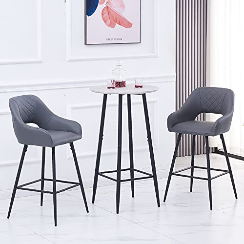 JaHECOME Taburete de bar acolchado con funda de piel sintética, respaldo, reposabrazos, patas de metal negro y reposapiés para bar, cocina, mostrador y bistró (piel sintética, gris) Cover