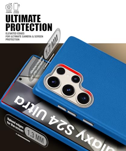Image of WOW IMAGINE Back Cover for Samsung Galaxy S24 Ultra 5G | Shockproof Tough Leather Texture Hard Mobile Case | Ultra Slim Non-Slip Grip | Inner Velvet Fabric | Metal Camera Ring - Blue
