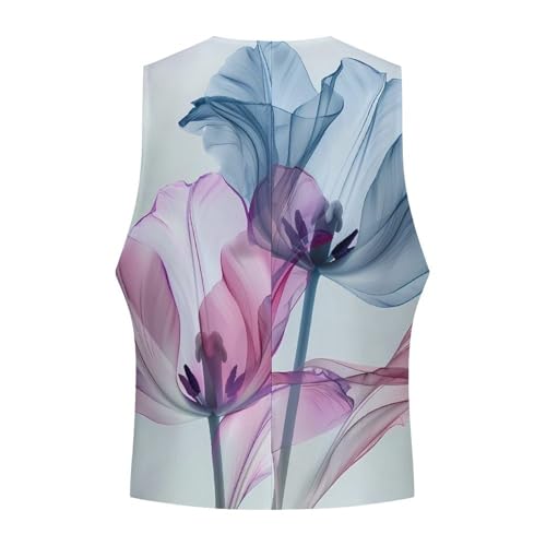 Abstract Blue Tulip Floral Men's Suit Vest Waistcoat Vests Formal Dress with 2 Pockets for Business Casual Tuxedo4