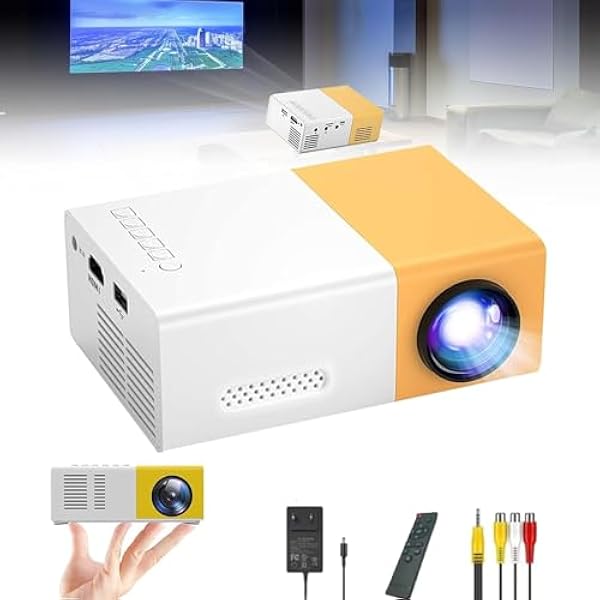 Portaflixx Pocket Projector 2.0 Bluetooth, draagbare mini-projector, 1920 x 1080p, 4K HD, 600 lumen, outdoor filmprojector voor smartphone, met HDMI USB-interfaces en afstandsbediening (geel)