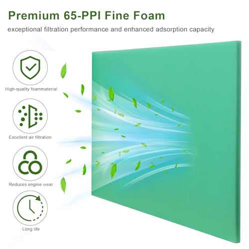 Image of Foam Air Filter Material Sheet for Uni Filter-BF-1 BF1-14 inch X 17 inch X 5 /8 inch, 65-PPI Bulk Fine Filter Foam Sheet, Universal Reusable Air Filter for Most Motorcycle ATV Scooters, Dirt Bike,UTV-Green