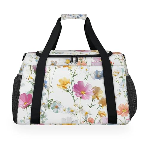 Flowers Daisy Blue Purple Travel Duffel Bag Weekender Overnight Bags for Women Men Foldable Waterproof Tote Bag with Trolley Sleeve