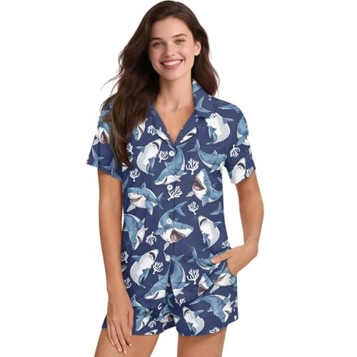 Image of Women's Short Sleeve Sleepwear Pajamas Nightwear with Pockets | skin-friendly breathable material resists pilling fading and deformation after repeated washing