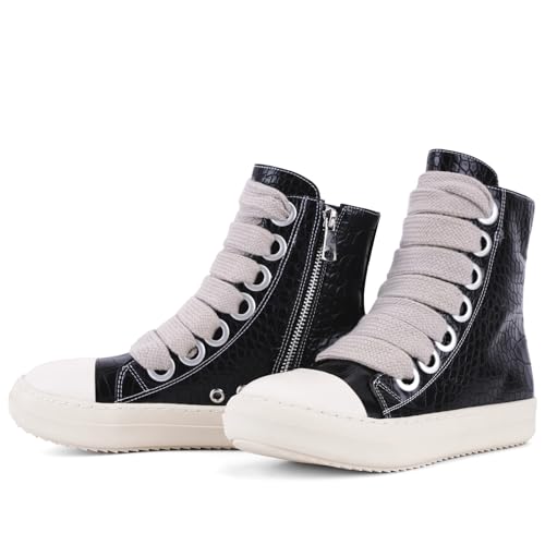 Image of IMPREMEY Women's High Top Sneakers Lace Up PU Leather Shoes with Thick Soles and Zipper, Fashionable Walking Shoes