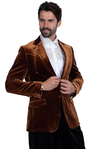 Barabas Men's Velvet Shiny Design Notch Lapel Blazer 5BL13 Coffee 54/6XL - Main Image