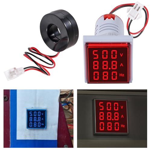 Image of 3PCS Square LED Digital Voltmeter Ammeter Hertz Meter AC20-500V Signal Lights Voltage Current Frequency Combo Meter Indicator Tester with CT(White+Blue+Red)