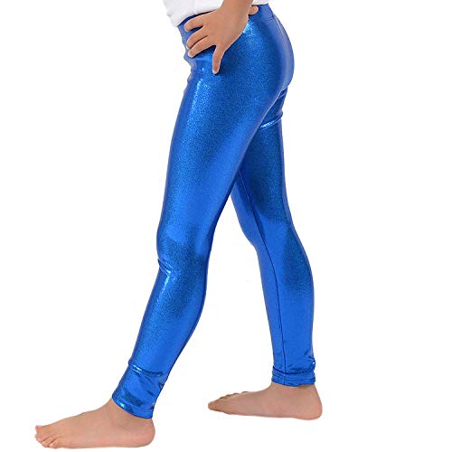 Loxdonz Girls Shiny Wet Look Leggings Kids Liquid Metallic Dance Footless Tights (3-4 Years, Royal Blue) #TOP1