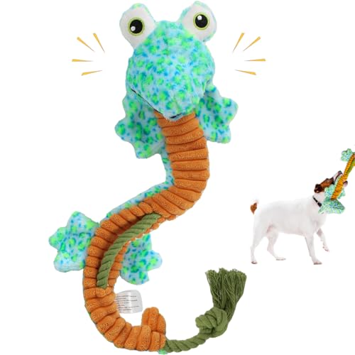 belieonu Crinkle Dog Toys Squeaky Plush No Stuffing Cute Puppy Stuffless Tough Rop Pull Toy, Fun Dog Stuffed Animals Durable Chew Set for Small Medium Large Pup (Large, Lizard)