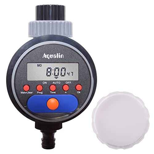 Aqualin Bewässerungstimer mit LCD-Anzeige, Wasseranschluss – Kompatibel mit niedrigem Wasserdruck, Ideal für Garten, Rasen und Hof