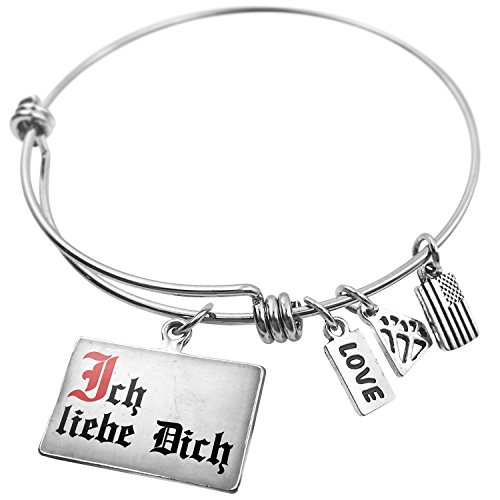 NEONBLOND Expandable Wire Bangle Bracelet I Love You German Classic Print from Germany