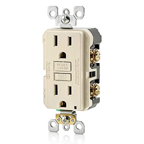 Image of Leviton GFCI Outlet, 15 Amp, Self Test, Non Tamper-Resistant with LED Indicator Light, Protection from Electric Shock and Electrocution, GFNT1-T, Light Almond