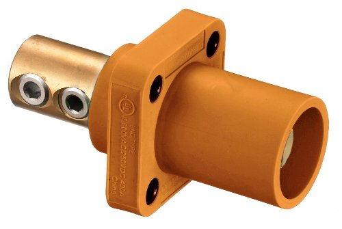 Hubbell Wiring Systems HBLMRO TPE Single Pole Panel Mount Male Receptacle, Double Set Screw, Number 4-4/0 Cable Size, 400 Amp, 4-3/16 Length, Orange