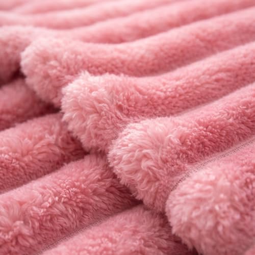 Image of WONJU Ultra Plush Mink Blanket | Soft Warm Fleece Blanket for Double Bed | Luxury Winter Blanket for Bed, Sofa, Couch & Travel | Machine Washable (Pink)