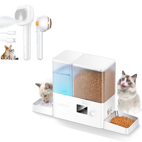Rojeco 2in1 8.5L Automatic Pet Feeder and Water Dispenser and 3-in-1 Cat Steam Brush