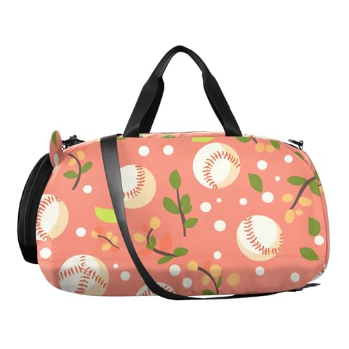 Gym Travel Duffle Bag for Boys Girls Baseball Green Leaves Pattern Coral Sports Dance Bag with Shoe Compartment & Wet Pocket Football Kids Travel Bag Teens Sleepover Carry2