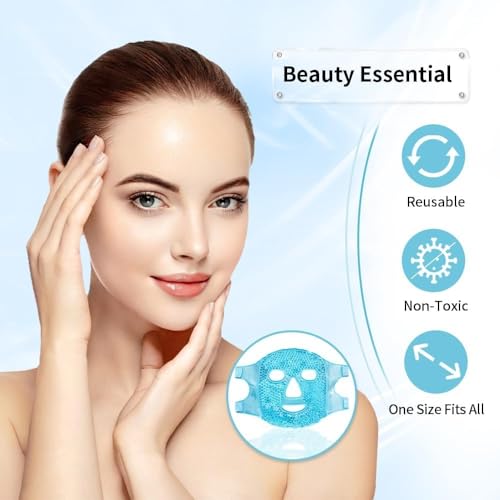 Image of Reusable Ice Gel Face Mask - Hot & Cold Therapy Full Face Pack for Puffy Eyes, Dark Circles, Headache Relief & Skin Care, Cooling Gel Facial Mask for Men & Women, Reusable Flexible Gel Ice Pack