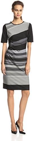 Julian Taylor Women's Elbow Sleeve Side Gather Stripe Dress