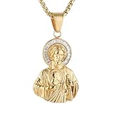 HZMAN 14K Gold Plated Stainless Steel Jesus Necklace with Crystal Christian Gift