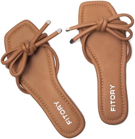 FITORY Women's Flat Sandals Square Open Toe Thong with Cute Knot for Summer Size 6-11