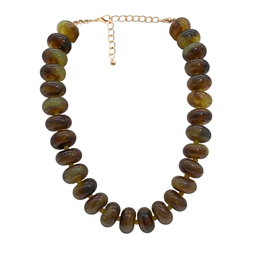 CIOOU Chunky Beaded Necklace for Women Large Big Bead Choker Necklaces Trendy Boho Bold Statement Beads Neck Summer Jewelry Accessories (colorful brown)