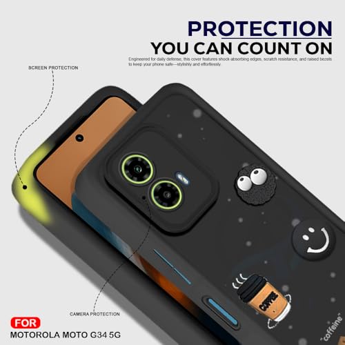 Image of AESTMO Back Case Cover for Moto G34 / G45 5G Cover | Cute Fun Cartoon 3D Ball | Coffee Silicone Case | Full Body Protection | Camera Protection Back Cover for Moto G34 / G45 5G (Black)