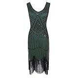 Cocktail Dresses for Women Evening Party, Plus Size 1920s Vintage Fringed Gatsby Sequin Beaded Tassels Hem Flapper Dress Green