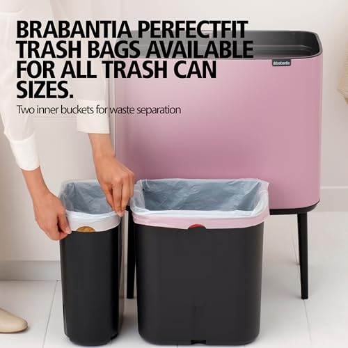 Image of Brabantia Bo Touch Bin 2.2+5.1 Gallon /11+23L (Lilac Pink), Dual-Container Trash Can for Kitchen, Soft-Touch Garbage Can with 2 Inner Buckets and Raised Base