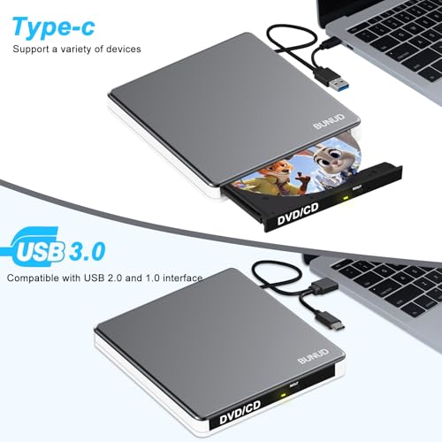 Image of External DVD Drive, USB C Superdrive for Apple USB 3.0 DVD Burner Reader for Mac, Portable CD + /-RW Drive External DVD Player for Laptop MacBook Windows 11 10 PC Linux OS