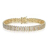 Amazon Essentials Fine Silver Over 18K Gold Tone S Shape Link Triple Row 0.005 cttw Diamond Accent Tennis Bracelet, 7.25' (previously Amazon Collection)