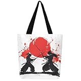 jejeloiu Japanese Samurai Canvas Tote Bags for Women Gifts Sunset Large Capacity Shoulder Handbags Travel Beach Bag Japan Reusable Grocery Bag for Shopping Gym Japanese Ukiyoe